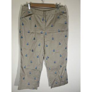 Vintage 90s Lilly Pulitzer khaki cropped embroidered all-over sailboats pants 12
